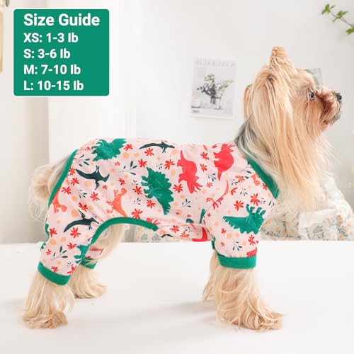 Dog Pajamas Small Sized Dogs Stretchable Summer Dog Clothes Pjs 4 Legs Girl Boy Cute Soft Puppy Outfits Doggie Cat Jammies Jumpsuit Sleeper for Pet (Dinosaur / Large (Chest 17in ))