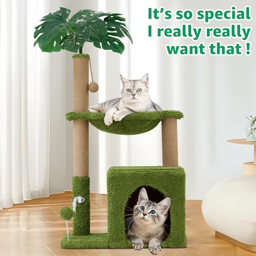 38'' Cat Tree Condo with Hammock Cat Tower with Scratching Posts Green (Green-2 / 38‘’)
