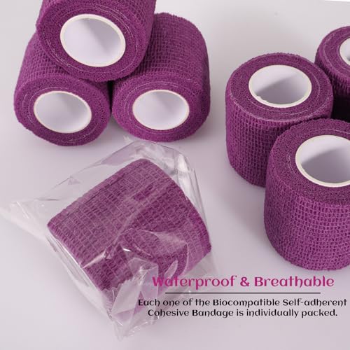 24 Rolls Elastic Self Adhesive Bandage Wrap 2 Inch (2 Inch-24 Count Purple)