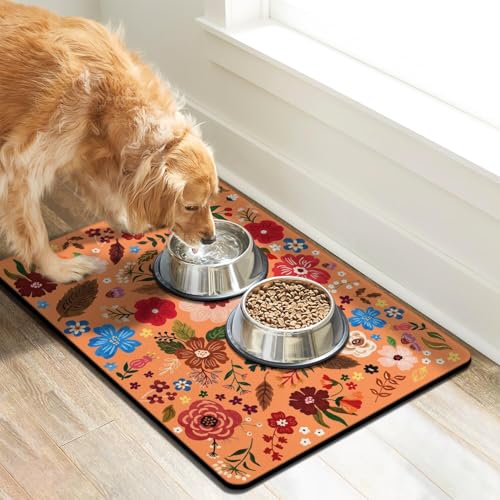 Dog Food Mats for Floors (Orange / 24"L x 16"W)