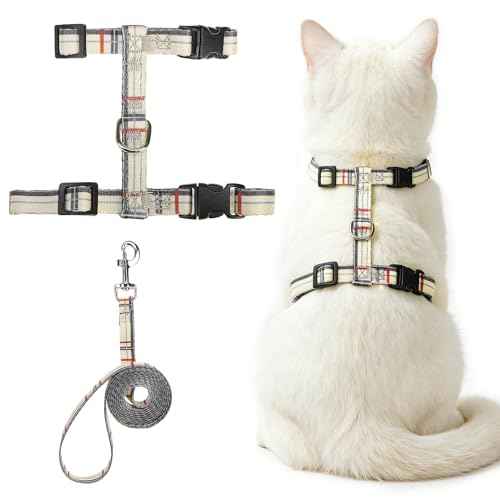 Adjustable Cat Harness and Leash Set Escape Proof Kitten Strap Collar for Walking Travel (Small / Beige(Plaid))