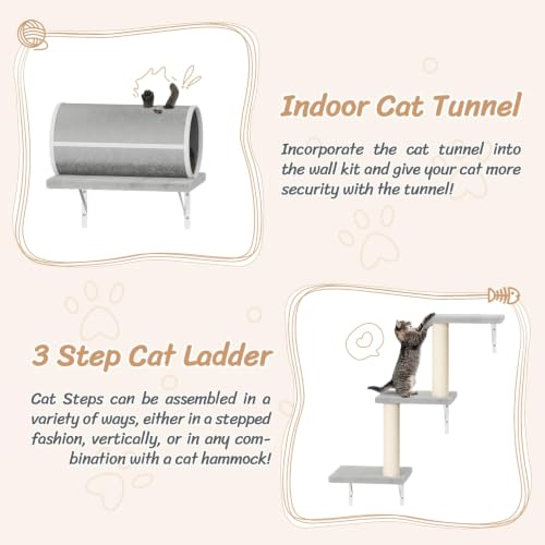 7-in-1 Cat Wall Shelves, Wall Mounted Climber Set, Grey (Grey)