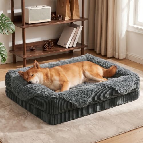 Orthopedic Dog Bed for Medium Sized Dog (Grey / 30"L x 20"W x 6.5"T)
