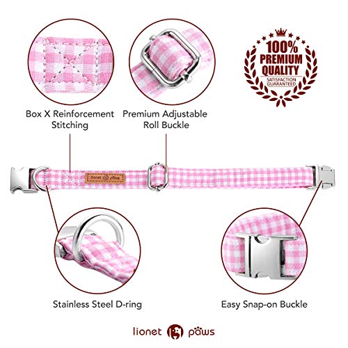 Dog Collar with Bowtie (Pink Grid / Large (Pack of 1))