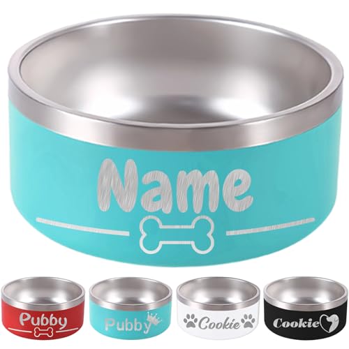 32OZ Personalized Dog Bowl Laser Engraved Custom Pet Name 18 (Light Blue / 32 oz (2.8x6.4in))