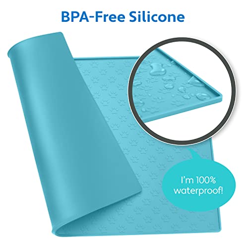 100% Waterproof Dog Food Mat (Turquoise / 24"L x 16"W)
