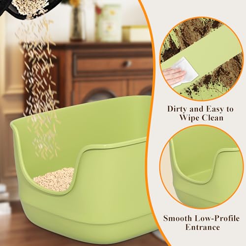 Large Cat Litter Box with High Sided 24.6"x18.3"x12.2" (Green)