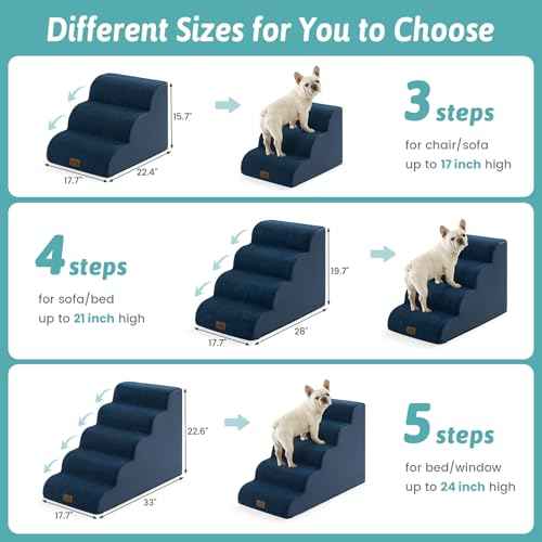 Wide Dog Stair for Small Dog 22.6" H (Navy Blue / Wide:17.7"x33"x22.6")