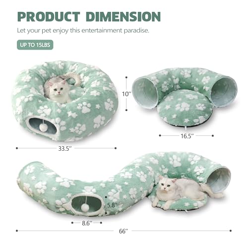 Cute Round Cat Tunnel for Indoor Cats (Green Paw / Round)