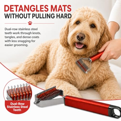 10-in-1 Dog Spray & Rake Brush Combo | Detangles, Softens & Reduces Shedding | 16oz After Bath Spray + Dematting Rake