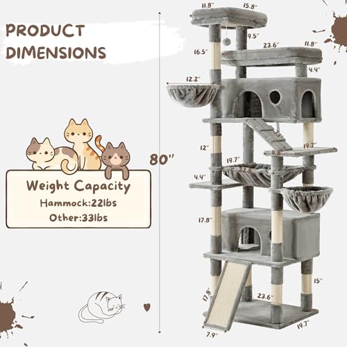 80 Inch Cat Tree (Light Grey)