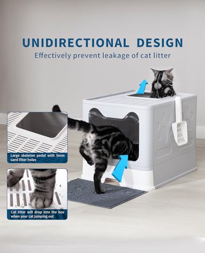 Cat Litter Box with Litter Mat and Scoop (Grey)