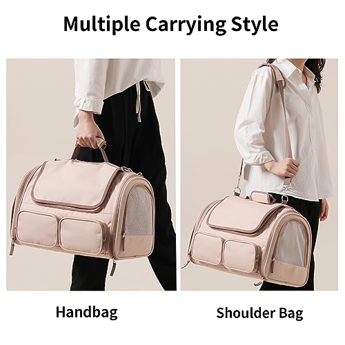 Cat Carrier Airline Approved Dog Carrier with Rollable Cover (Pink)