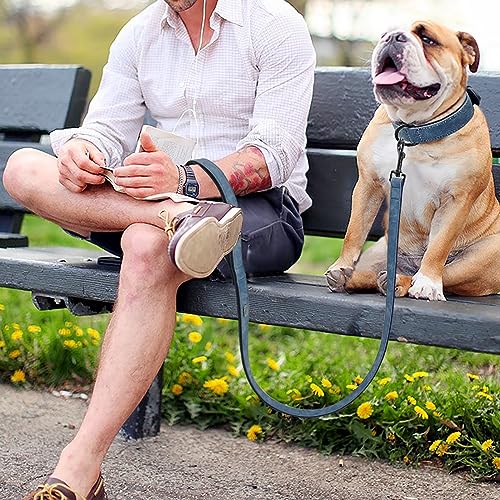 PU Leather Dog Collar and Leash Set (XL: Neck 17-23", Width 1¼" / Blue Set)