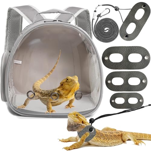 Bearded Dragon Travel Backpack with Harness and Leash Set (Gery)