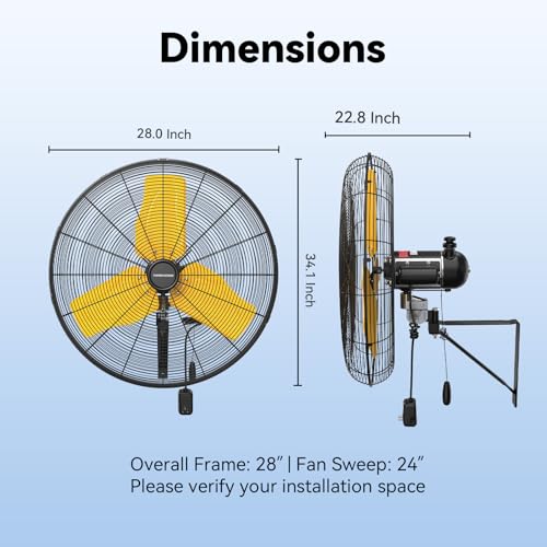 24 Inch 9500 CFM Waterproof Wall Fan Pro Series (Yellow / 24 Inch)