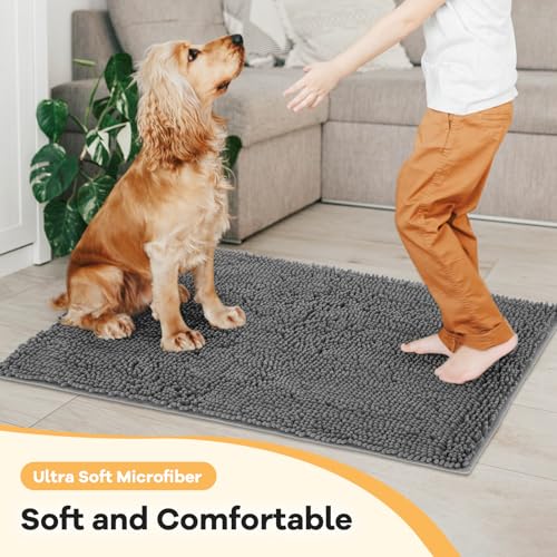 Absorbent Dog Door Mat for Muddy Paws (60"L x 30"W x 1" Th / Dark Grey)