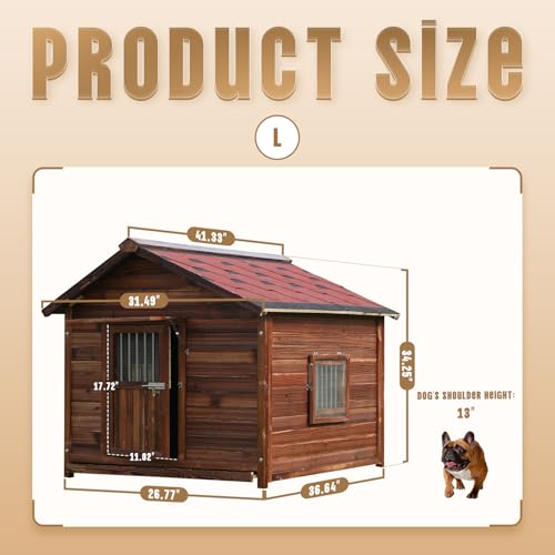 Luxury Solid Pine Wood Dog House for Medium or Small Dogs (Wood / L)