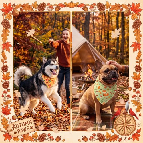 50 Pcs Fall Dog Bandanas Bulk for Autumn Pet Soft Bibs Adjustable Squirrel Fox Hedgehog Kerchief Bandana for Small Medium Large Grooming Accessories (Fall Animals / 25.6 x 17.7 x 17.7 Inch)