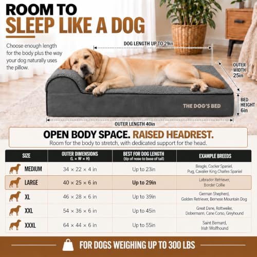 The Dog’s Bed Orthopedic Memory Foam Dog Bed with Headrest Large (Grey Plush / L (40"L x 25"W x 6"Th))