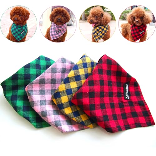 Adjustable Plaid Dog Bandanas (Square Yellow / Small)