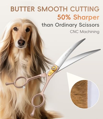 45° Extra Curved Dog Grooming Scissors 440C Stainless Steel 7.5'' Big Arc Curved Shears Rose Gold Sharp and Durable Trimming Scissors for Dogs and Cats (Curved 45° / 7.5")