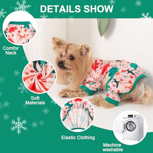 Dog Pajamas Small Sized Dogs Stretchable Summer Dog Clothes Pjs 4 Legs Girl Boy Cute Soft Puppy Outfits Doggie Cat Jammies Jumpsuit Sleeper for Pet (Dinosaur / Large (Chest 17in ))