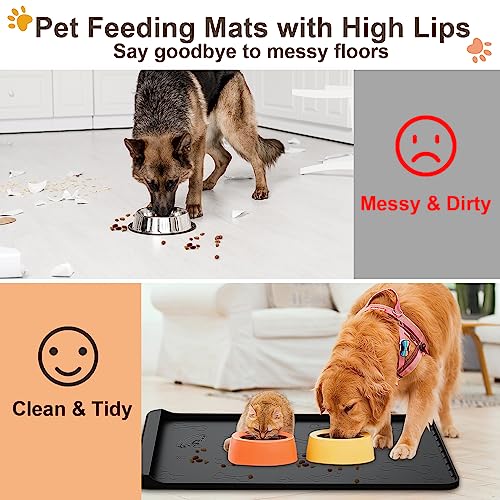Dog Food Mat Silicone Dog Mat for Food and Water (Black / 36"L x 24"W)