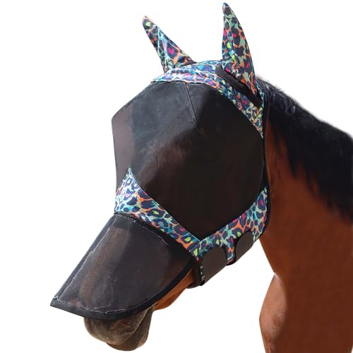 Pro LumiVista Horse Full Face Fly Mask Large Eye Space Long Nose with Ears UV Protection for Horse Iridescent Prints M (Iridescent Prints / M)