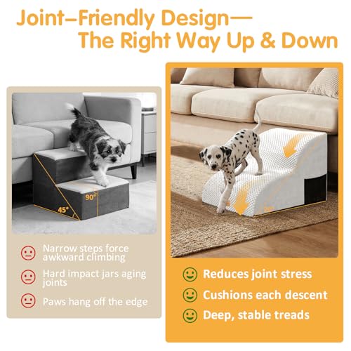 High Density Extended Foam Dog Ramp&Steps 2 Tiers (White / 21.7*15.7*11.8)
