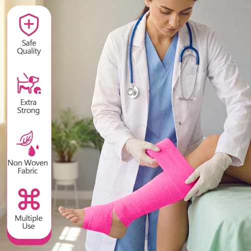 36 Pcs Self Adherent Bandage 4" X 5 Yard Wrap Breathable (Bright Pink / 4" X 5 Yard)