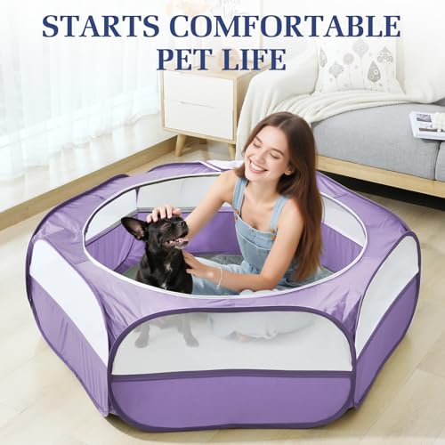 2-in-1 Small Animals Playpen with Pad, Purple+Gray (U-Purple+Gray)