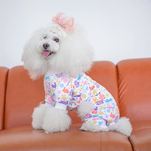 Small Dogs Outfit Soft Puppy Onesies Pjs Dog Pajamas Pet Coat Cat Apparel Comfy Doggie Jumpsuit Bodysuit for All Seasons (Rabbit / Large)