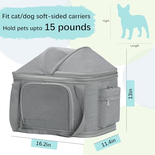 Airline Approved Pet Carrier Soft (Grey / 16.2" L x 11.4" W x 13" H)
