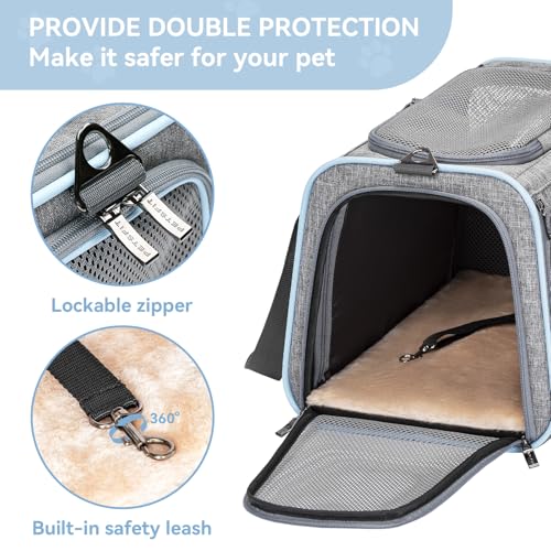 Large Expandable Cat Carrier for Travel (19.0"L x 12.0"W x 12.0"H / Light Gray)