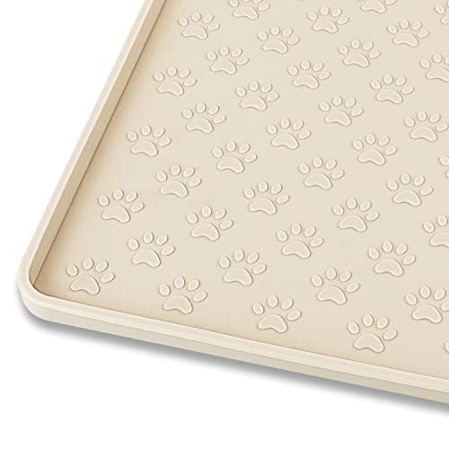 Silicone Pet Placemat for Dog and Cat (18"L x 12"W / Beige)