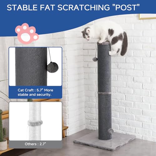 41" Tall Short Plush Cat Scratching Post for Indoor Cats (Gray / Classic Carpet)