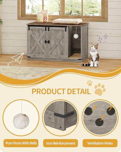 Cat Litter Box Enclosure (39.4"L x 21.7"W x 24.8"H / Light Ivory and Brown)