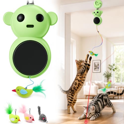 Interactive Cat Toys with Automatic Feather Flying Bird for Bored Adult Cat (Green)