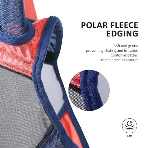 Pro Luminous Horse Fly Mask Standard with Ears UV Protection for Horse Coral Orange (Coral Orange/Navy / Small (Yearling))