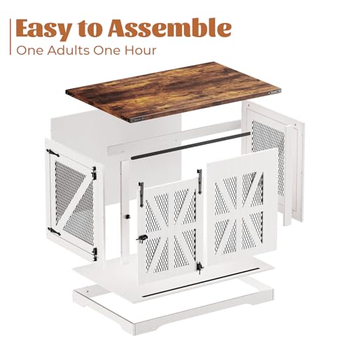 40" Dog Crate Furniture with Sliding Doors for Medium Dogs Up to 45 lbs (White / 40"L x 29"W x 34.3"H)