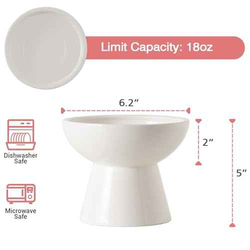 Extra Wide Elevated Ceramic 6.2" Deeper Cat Water Bowl (White-Deeper)