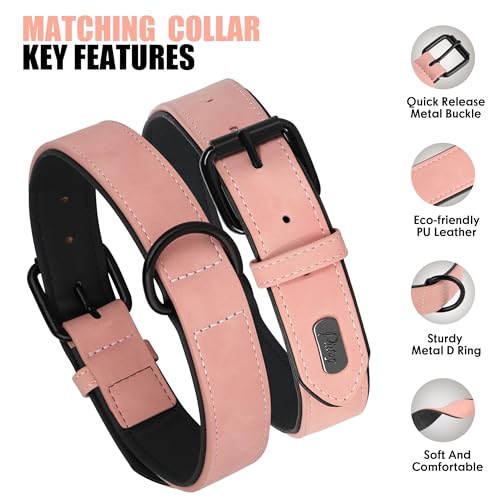 PU Leather Dog Collar and Leash Set (L: Neck 14-18", Width 1" / Pink Set)