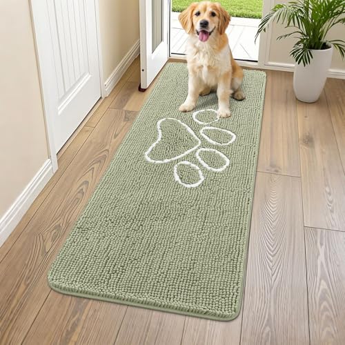 Dog Door Mat for Muddy Paws (59"X24" / Sage Green and White)