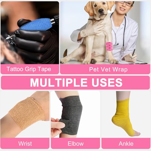24 Pack Self Adhesive Vet Wrap & Medical Tape (Pink Heart / 2 Inch)