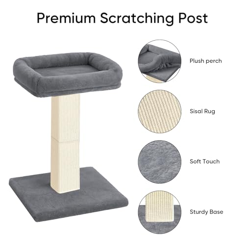 Cat Scratching Post with Plush Perch for Indoor Cats (Grey)