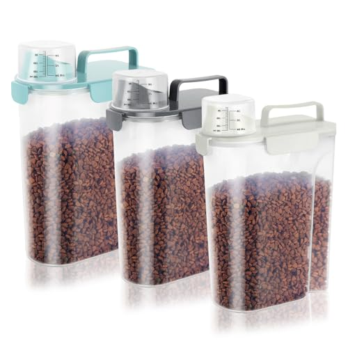 5Lbs Airtight Cat Dog Food Storage Container with Upgraded Large Nozzle BPA (White+Gray+Blue / 5L-3pack)