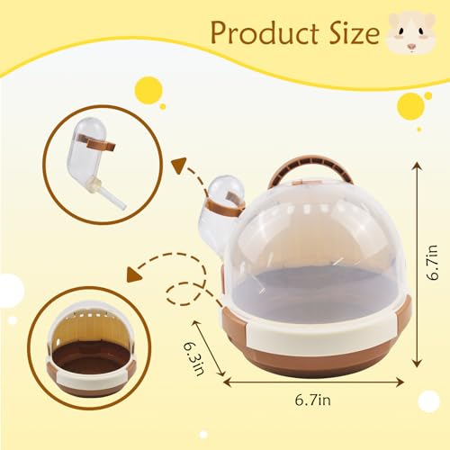 Hamster Carrier Cage Portable Cages Small Animals Carry Travel Case with Water Bottle Plastic Breathable Guinea Pig Outgoing Cage for Dwarf Hamster Ferret Chinchillas Hedgehog (【Brown】)