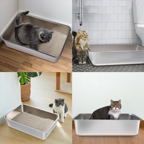 Stainless Steel Litter Box (Medium:17.7"x13.7"x6")