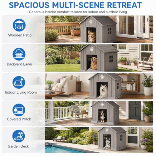 Dog House for Large Size Dogs (Gray / 37.8''L x 40.87''W x 38.82''H)